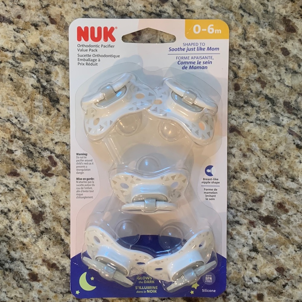NUK 0-6 month pacifiers.